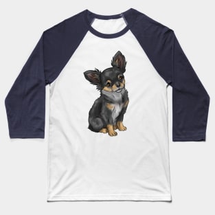 Long Haired Chihuahua Dog | Black and Tan Baseball T-Shirt